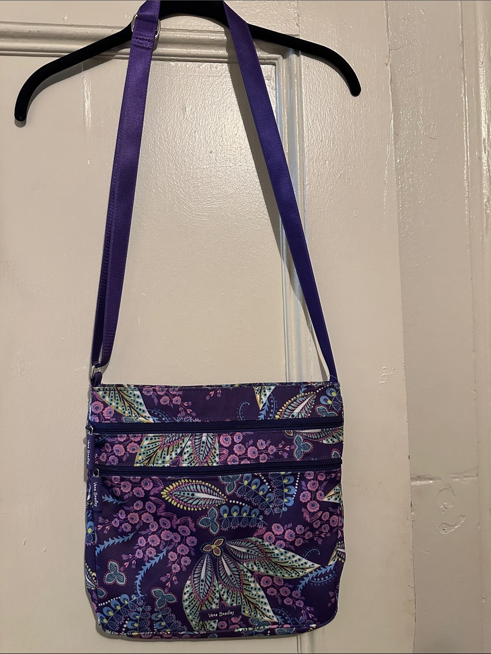 Like New Vera Bradley Purple Floral Crossbody Bag. 11.5” L x 12” W.
